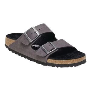 Birkenstock Womens Arizona Shearling Cozy Desert Dust Black Slide Sandal Size 5